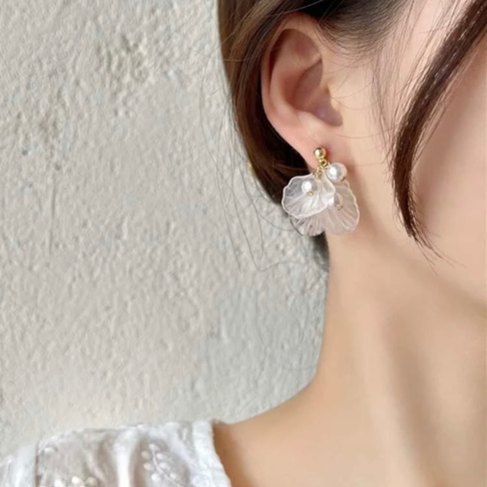 925 Sterling Silver Petals & Faux Pearl Drop Earrings